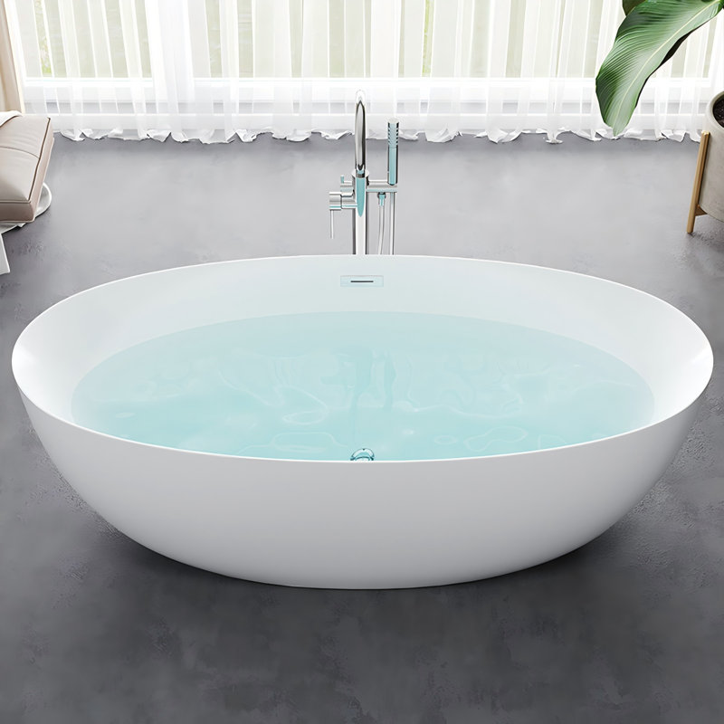 Baignoire autoportante ovale intégrée de style japonais 66,63 po x 31,50 po, H 23,62 po x l 31,5 po x L 66,93 po