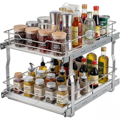 12*21 inches 2-Tier Heavy Duty Steel Pull Out Cabinet Storage Basket, Slide Drawer Organizer for Kitchen Pantry & Under Sink Cabinets
