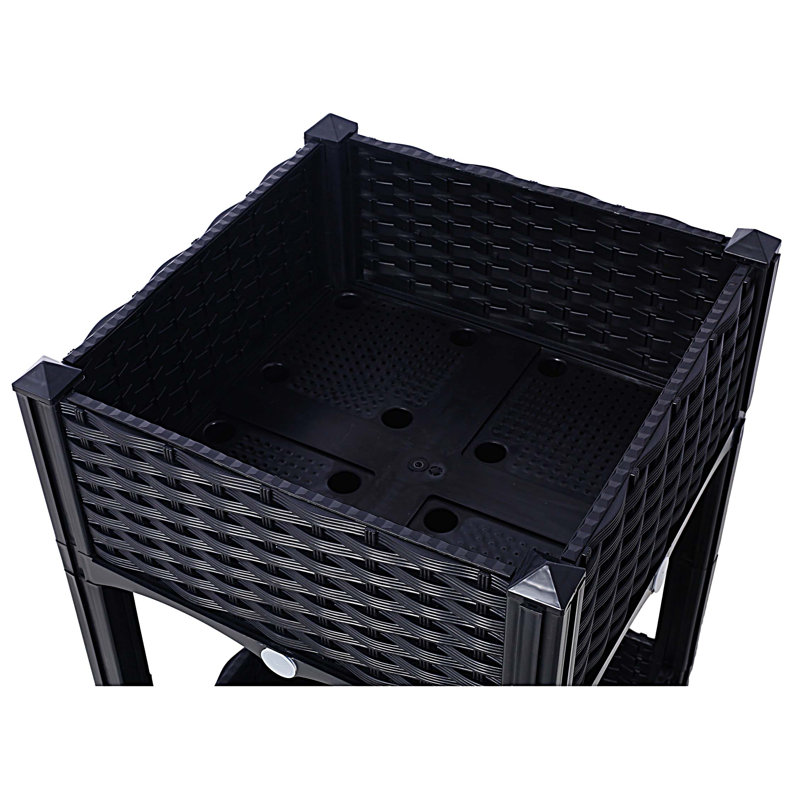 Planter Raised Beds - Elevated Planter Garden Box with Drainage Plug Raised Garden Beds for Vegetable/Flower/Herb Outdoor Standing Planter Beds Gardening Kit,Black,15.7"x15.7"x27.7"