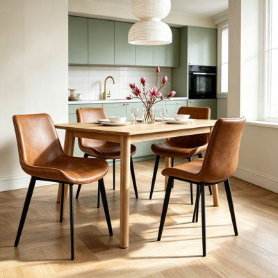 Chaises de salle à manger modernes en cuir PU, chaises d'appoint de cuisine rembourrées avec pieds en métal robustes, chaises d'appoint ergonomiques à dossier incurvé pour meuble-lavabo de salle à manger