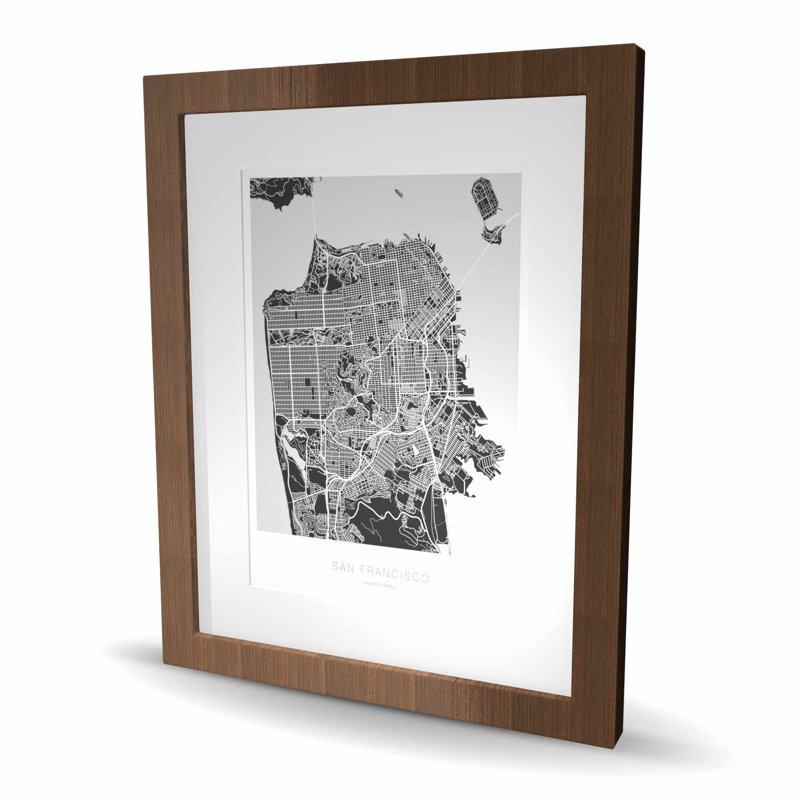 Carte graphique de San Francisco - reproduction encadrée industrielle grise