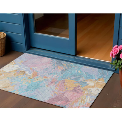 Tapis intérieur lavable abstrait 3 pi x 5 pi rose