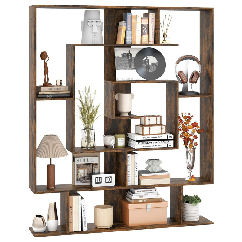 150cm H x 125cm W Geometric Bookcase, Brown