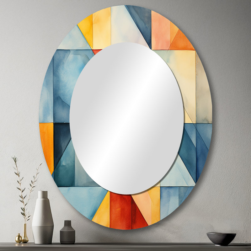 Midcentury pastel color cubes III - Large Oval Wall Mirror On Metal, 43" H x 33" W