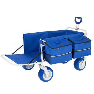 Beach Wagon Cart With Opened Tailgate And 9" All-Terrain Wheels, 500Lbs Heavy Duty Collapsible Folding Wagon, Adjustable Handle, Cooler & Storage Bags For Beach, Camping, Garden & Outdoor Sports