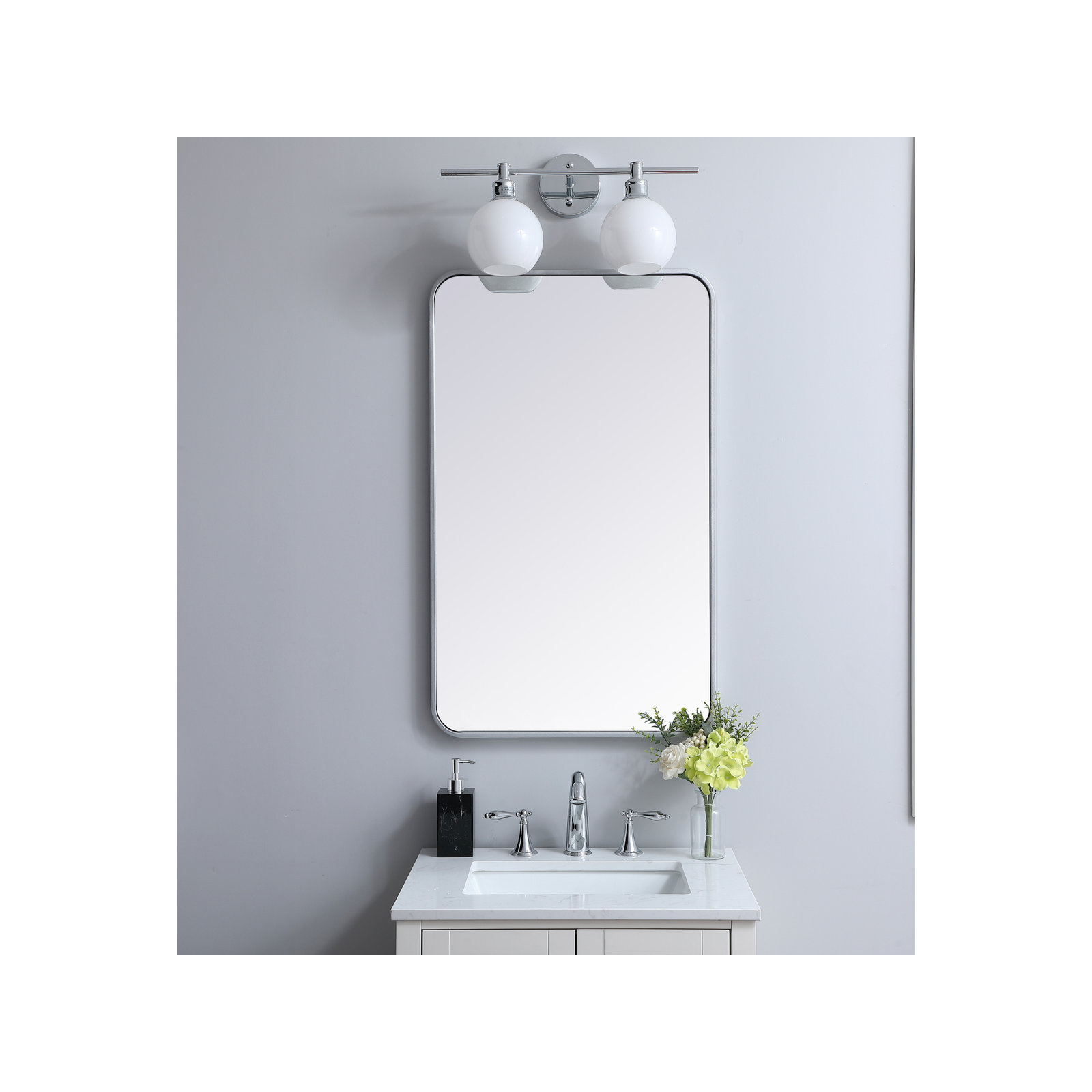 Sabine Metal Rounded Rectangle Wall Mirror, Silver, 36" x 22"