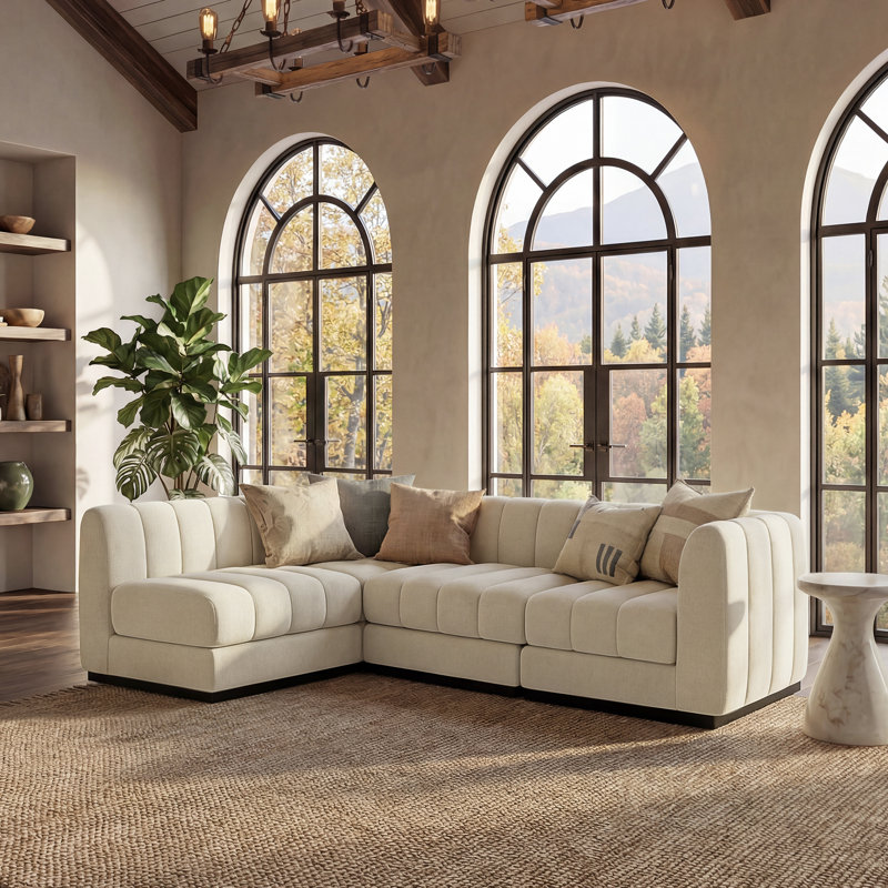 Canapé-lit modulaire en L Chenille, Chenille beige