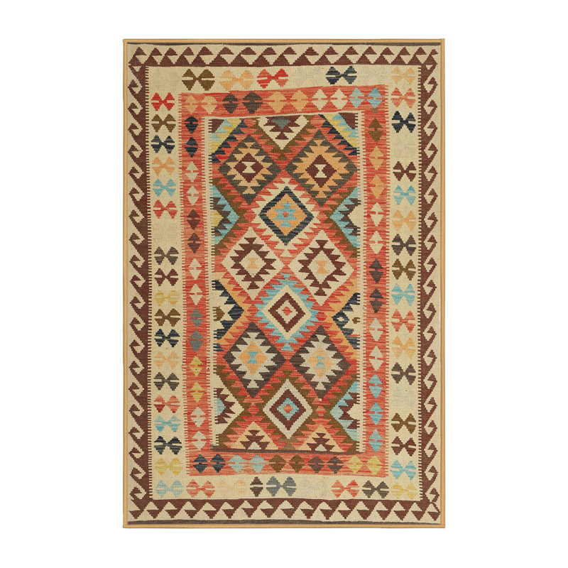 Tapis gris/rouge/crème contemporaine, Rectangle 3 pi x 5 pi