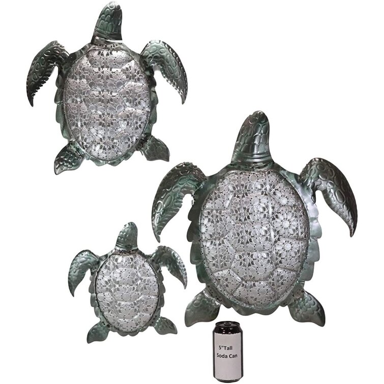 Bayou Breeze Ebros Piece Assorted Sizes Galvanized Metal Swimming Sea  Turtles With Filigree Floral Lace Art Shells Hanging Wall Decor Plaques  Nursery Kids Bedroom Kitchen Walls Turtle Family Decorative Sculpture