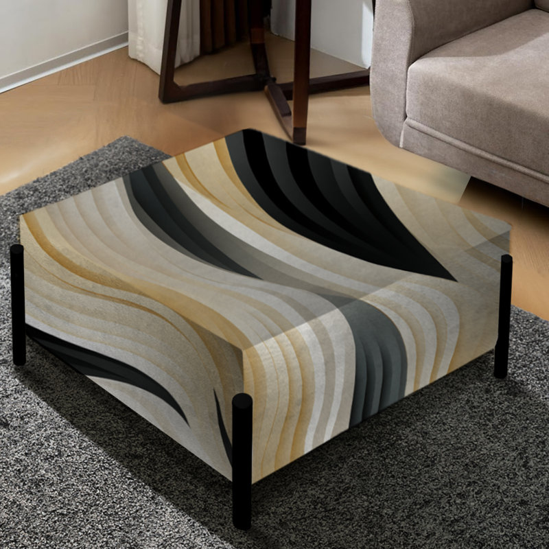 Blanc et noir Minimalist Elegance III - Grand repose-pieds carré rayé