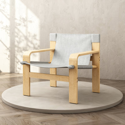 Detachable And Washable Grey Oak Accent Chair With Wide Solid Wood Frame, Ideal For Bedroom, Balcony Office - Mid Century Seating Experience A Decorative Option Dining Room