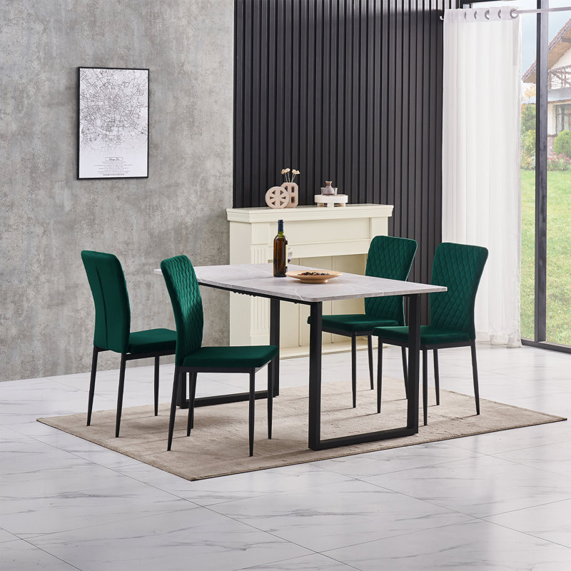 Leilauni Tufted Upholstered Velvet Armless Dining Chair, Green