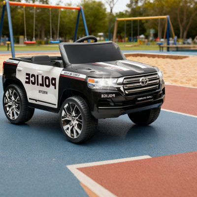 12V Kids Ride-On Police Car SUV, Licensed Toyota Land Cruiser, Remote Control, Dual Motors, LED Headlights, Music, 2 Seats, for Children 38 Years