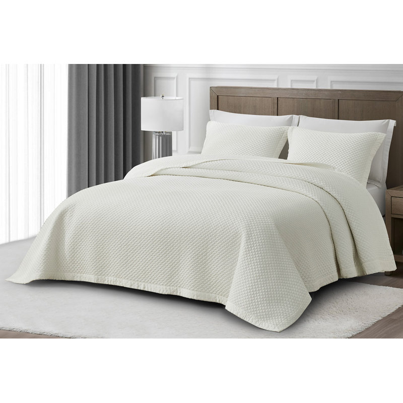 Silky Cooling Eucalyptus Tencel Lyocell Diamond Stitch Quilt Set, King Quilt + 2 King Shams, White Dove