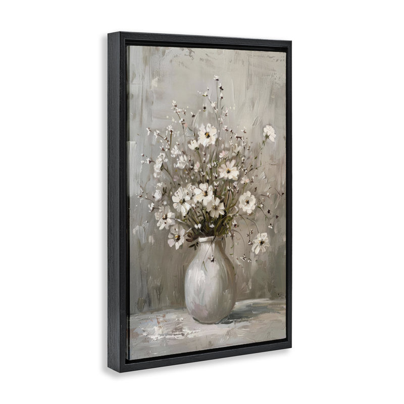  Vintage Still Life Daisies Canvas by LSR Design Studio, H 31 po x l 21 po, Cadre flottant noir de jais