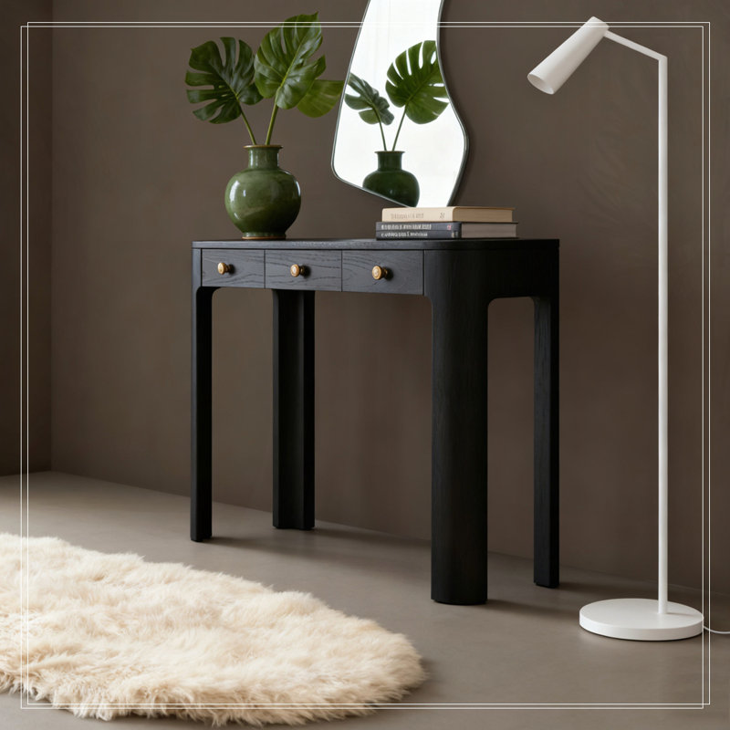Console avec 3 tiroirs dissimulés, canapé robuste avec pieds épais, Noir