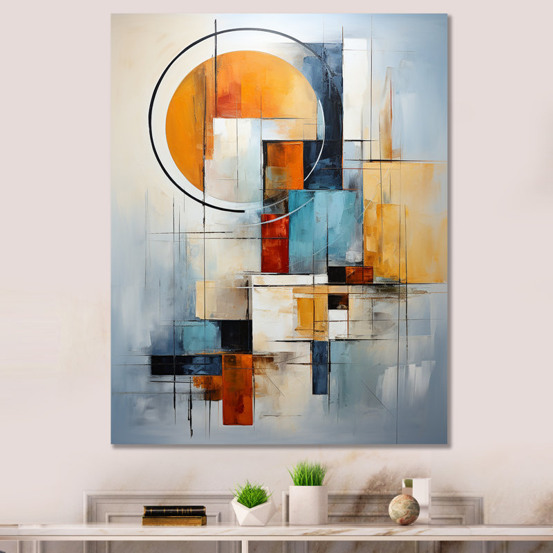 Cubisme orange et bleu, assemblage I - Cubisme, impressions encadrées, H 40 po x l 30 po x P 1,5 po, Toile tendue