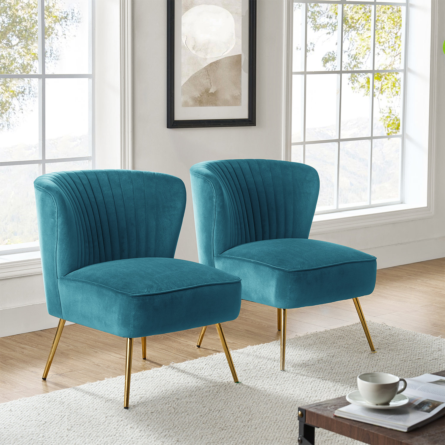 Tufted Velvet Wingback Chair Dark Teal Velvet Accent Chair Etta
