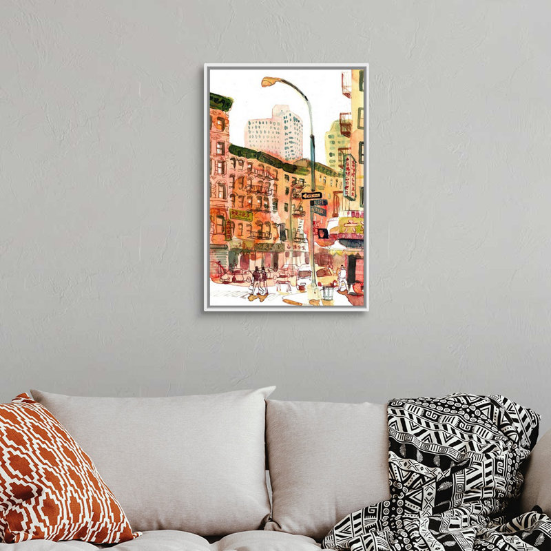 " Chinatown, New York City " by Eleanor Doughty, 32" H x 22" W x 1.75" D, White Framed Canvas