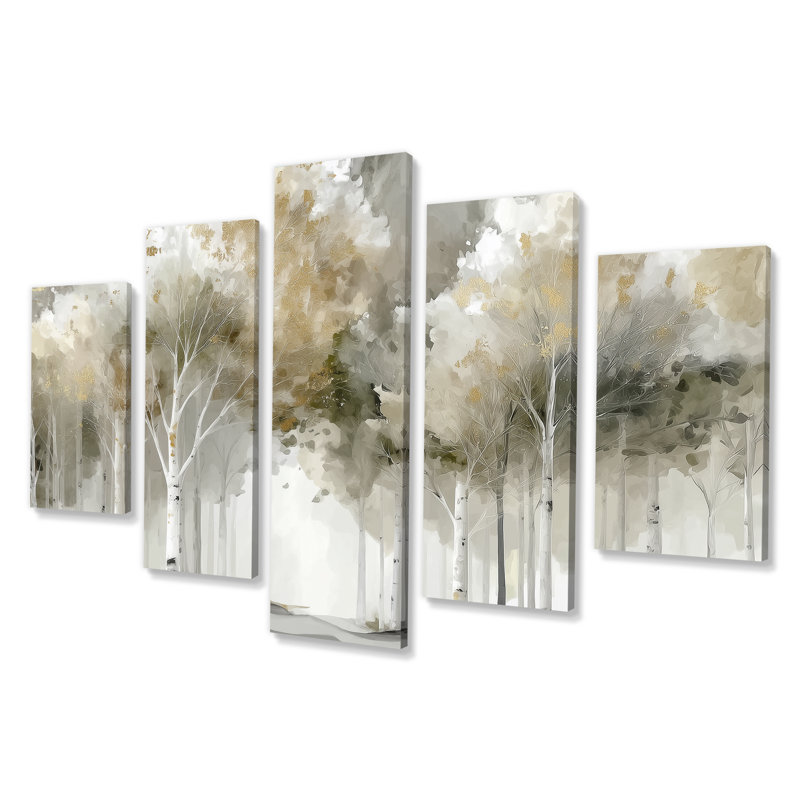 «Autumn Forest Birch Trees In Canada - Birch», art mural sur toile grise, 5 pièces