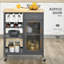 Îlot de cuisine roulant avec rangement, chariot de cuisine avec support à vin pour 4 bouteilles, chariot de bar avec porte-verres à pied, tablettes, tiroir et armoire-683235993