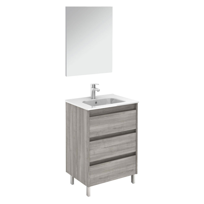 Ensemble de meuble-lavabo simple avec miroir l 24 po x P 18 po x H 33 po, Gris sable