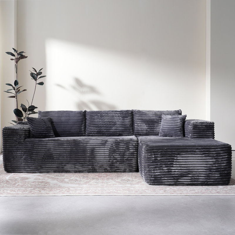 Canapé en velours côtelé sans compression, Velours côtelé gris, Orienté à droite