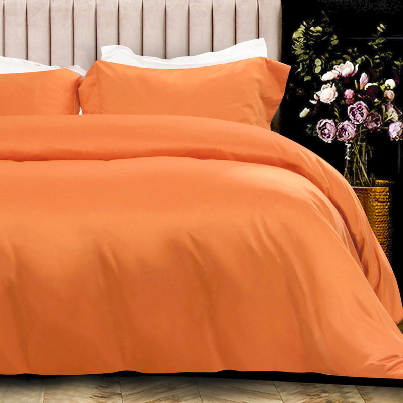 3 Pieces Duvet Cover Set, Satin Comforter Cover Set with Hidden Zipper Design - NTBAY, Queen Duvet Cover + 2 Shams, Orange