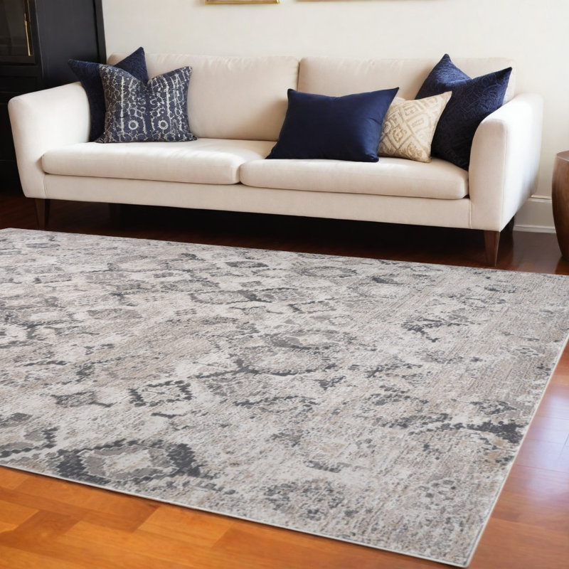 Tapis beige et gris à motif abstrait 7 pi x 10 pi
