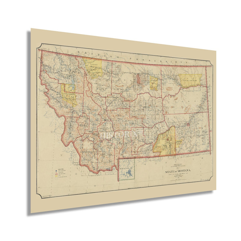 1897 Montana Map, affiche sur papier, H 24 po x l 36 po x P 0,01 po