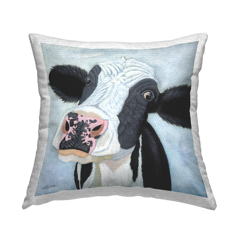 Coussin d'extérieur «Funny Cow Gaze» par Ashley Justice