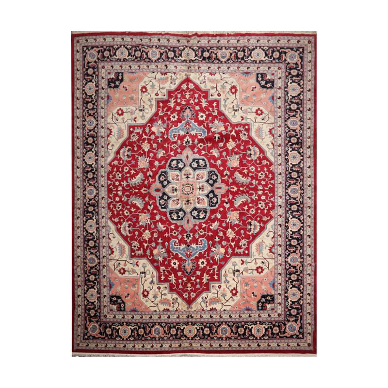 Tapis rouge en laine noué à la main de conception unique 12 pi x 15 pi 3 po Gaizka