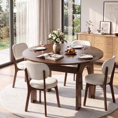 Ensemble de 5 tables de salle à manger rondes extensibles en bois massif de 130 cm (51 po)