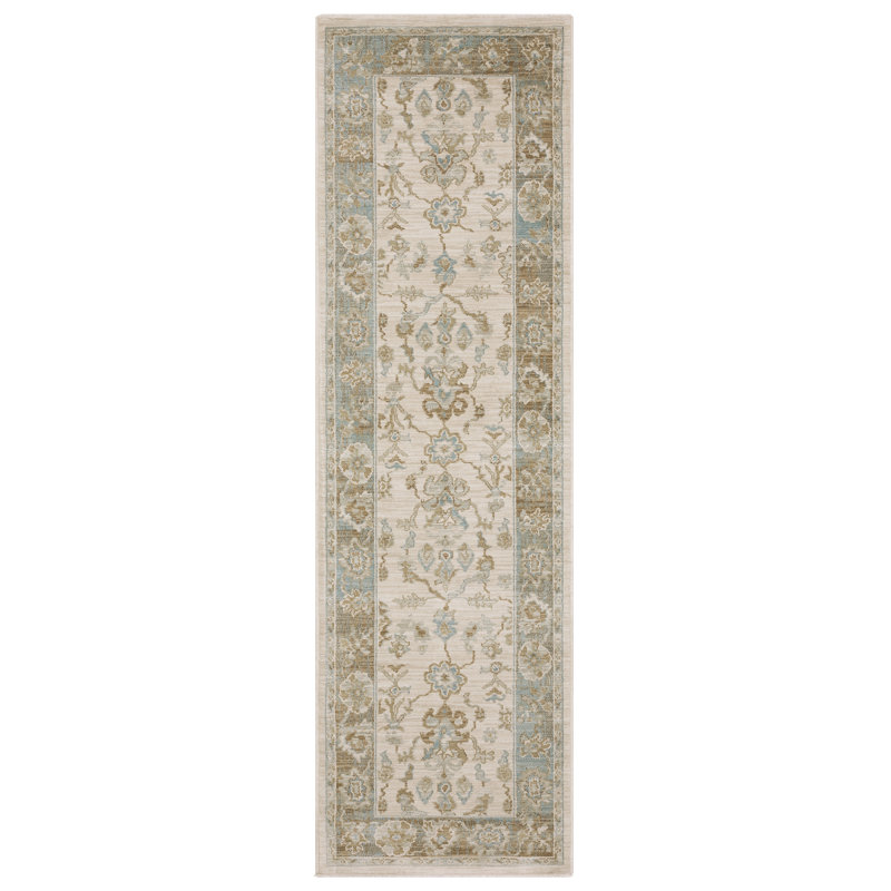Graicyn Traditional Oriental Beige/ Teal Area Rug, Runner 2'3" x 7'9"