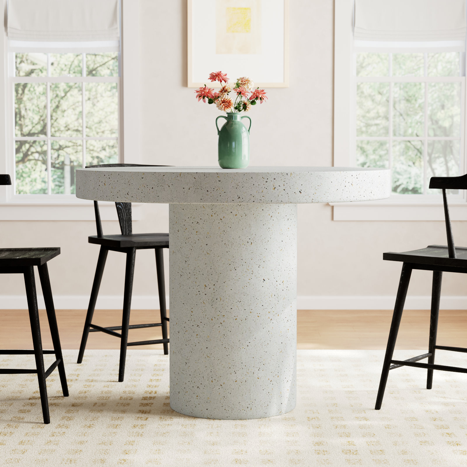 Kareen Concrete Pedestal Dining Table, Ivory Terrazzo, Bar Table (41.75" Height), 47.25" Round