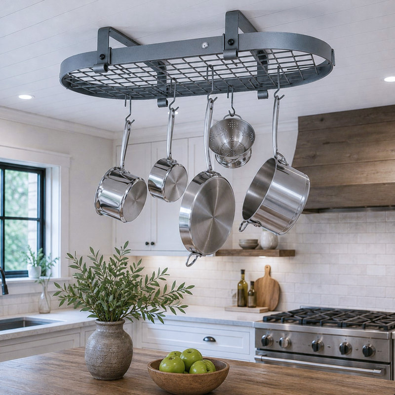 Premier Handcrafted Hanging Pot Rack, Hammered Steel