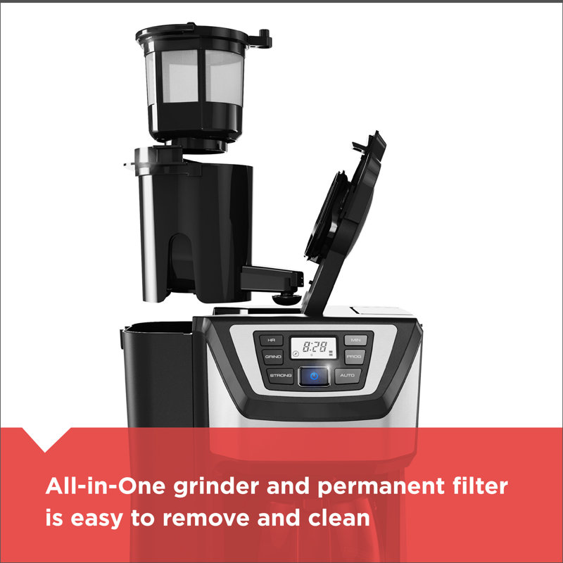 BLACK+DECKER 12-Cup Mill and Brew Coffee Maker, Automatic Grind and Brew Drip Coffee Machine, Programmable, Sneak-A-Cup, Reusable Filter