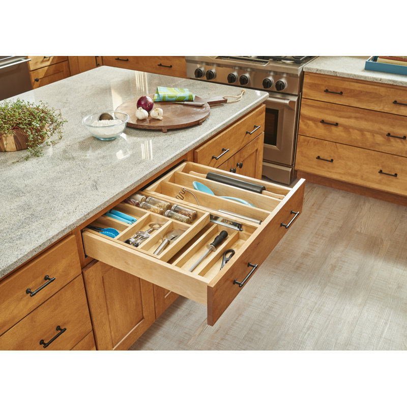 Light Brown Adjustable Two-Tier Wood Cabinet Drawer System