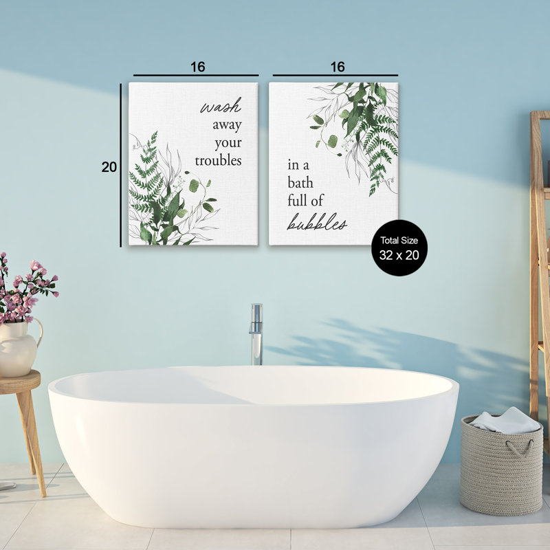 Ensemble de 2 toiles avec bain à bulles et feuillage de forêt, design par lettré et doublé, H 20 po x l 16 po