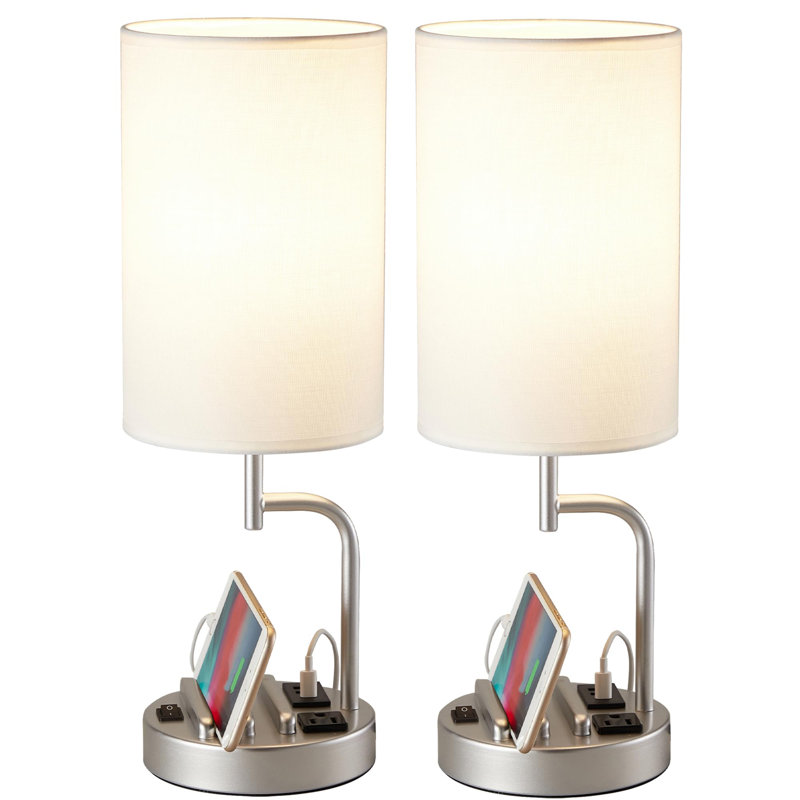 Lampe de table en métal USB, Beige, Argent argent, Non