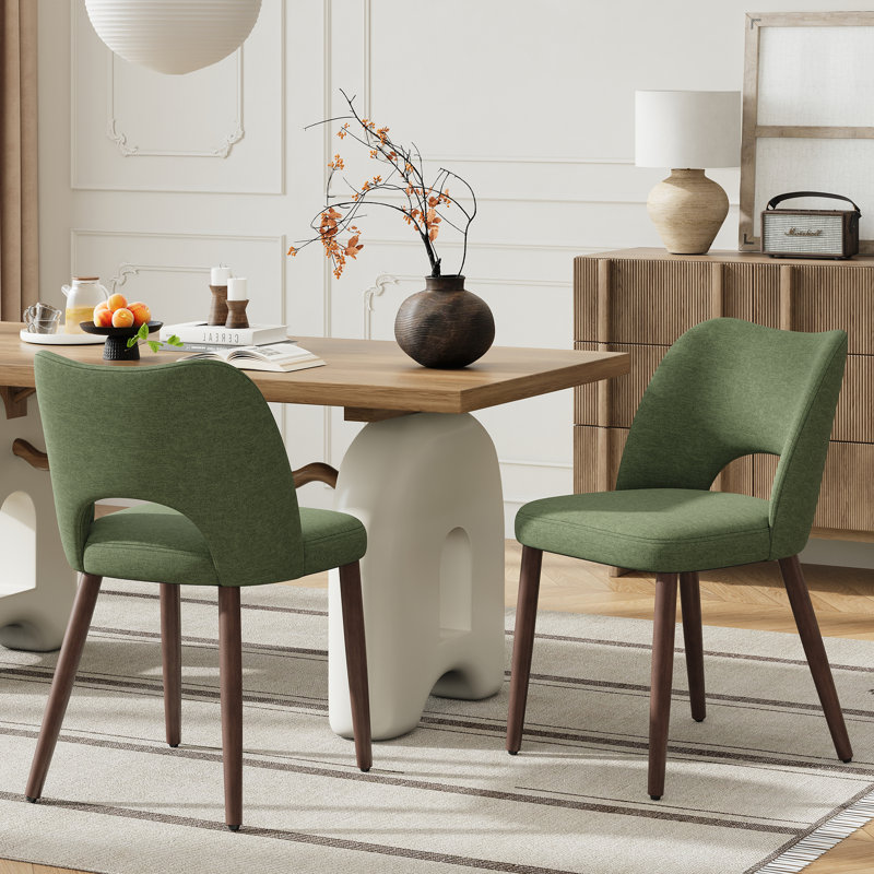 Modern Upholstered Dining Chair with Solid Wood Legs, Green-Fabric