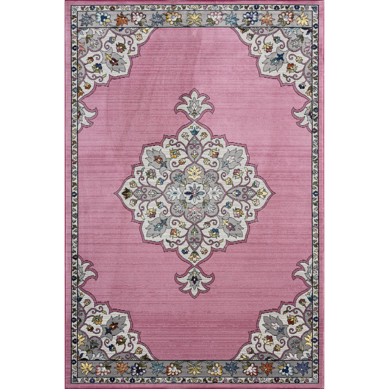 Tapis oriental rose / gris, Rectangle 7 pi 6 po x 9 pi 6 po