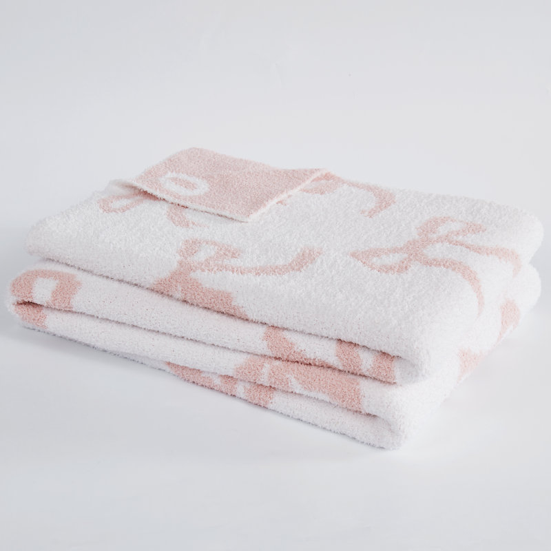 Truly Soft Cozy Bows Reversible Throw, White/Pink