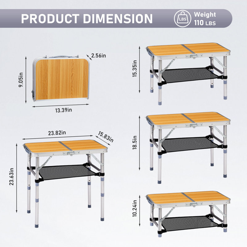 2 FT. Brown Patio Aluminium Folding Table With Mesh Storage Bag, Brown