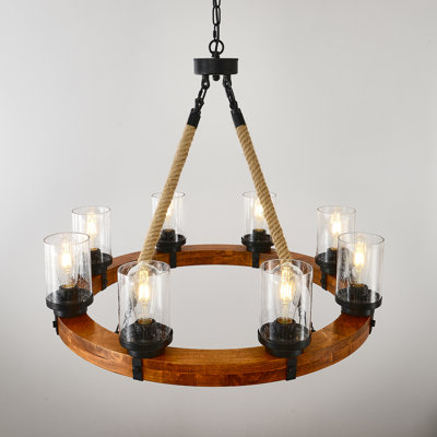 8 - Light Dimmable Wagon Wheel Chandelier