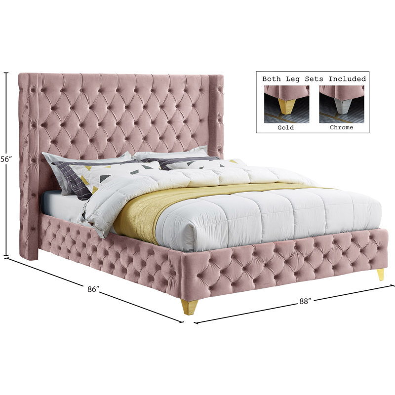 Dymonique Velvet Bed, Pink Velvet, King