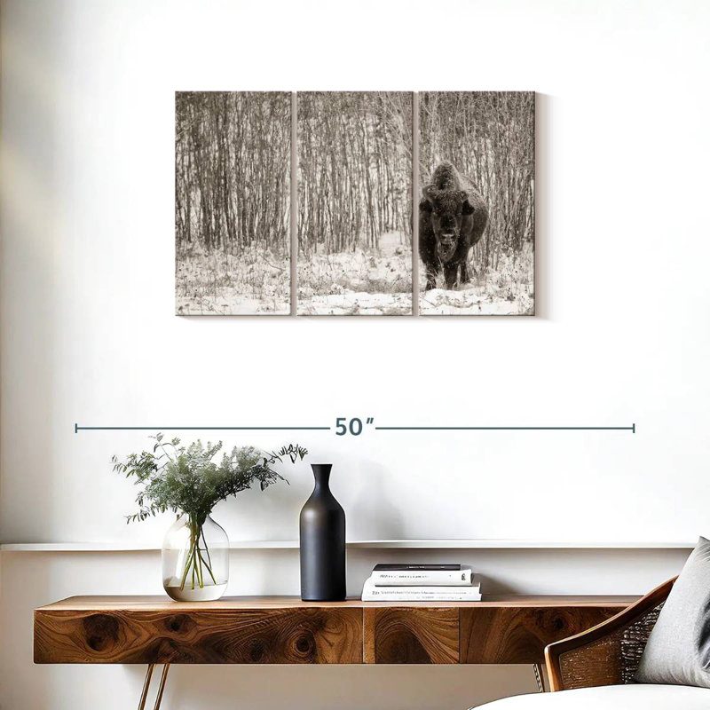 Brampt Bison In Winter Forest, 20" H x 33" W