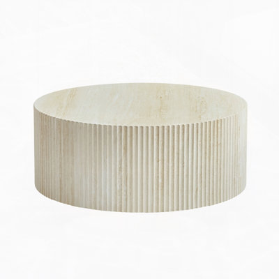 Table basse en faux travertin avec motif en relief accrocheur, travertin
