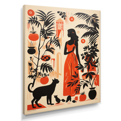 Dame africaine en robe rouge campagne rétro - art mural africain