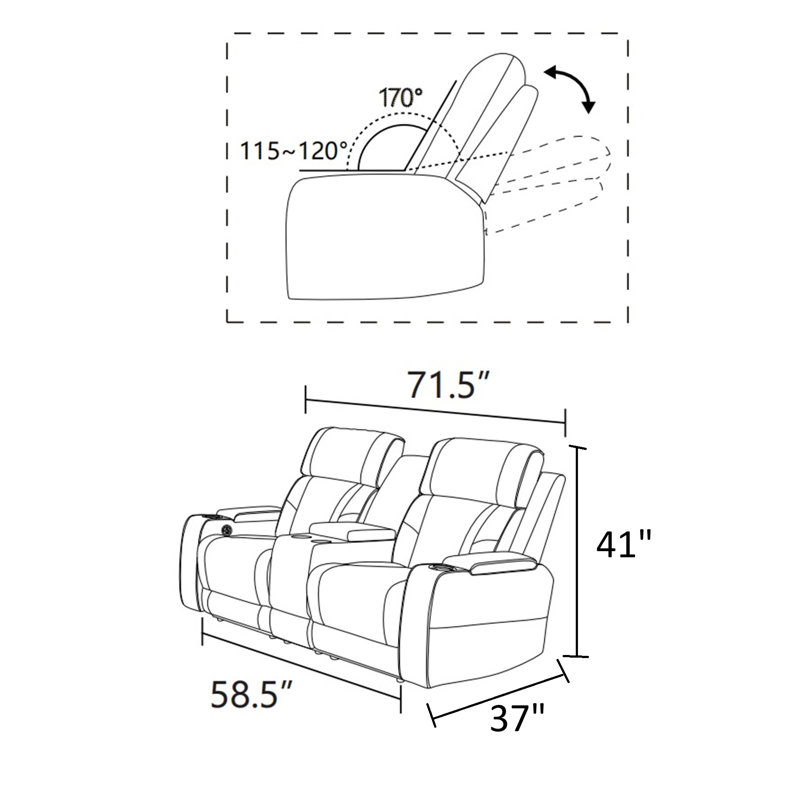 Layla Electric Breathing Leather Recliner Loveseat, Beige